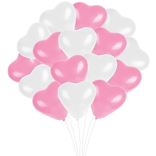 Herzluftballons Rosa Weiß 50 Stück, Herz Luftballon, 12 Zoll Ballons mit Herzform für Hochzeitsdeko Weiß Hochzeitsballons für Hochzeitsfeier, Anniversary, Heiratsantrag Partyschmuck, JGA Deko