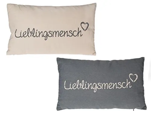 wunderschönes, Baumwolle, 2 teiliges Dekokissen - Set Lieblingsmensch - Beige & grau