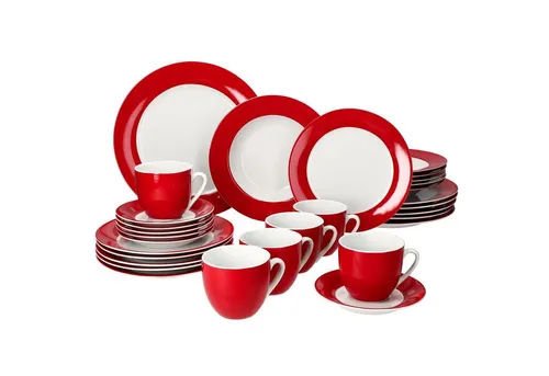 MamboCat Kombiservice 30tlg - Rot für 6 Personen - Kombiservice aus hochwertigem Porzellan, ideal für festliche Anlässe und tägliche Mahlzeiten, stilvolles rotes Design für ein einladendes Ambiente.
