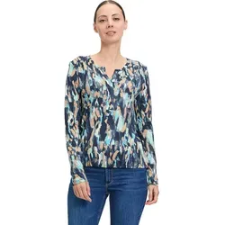 Betty & Co Damen Blusenshirt mit Gummizug, Blau/Camel - T-Shirts für Damen mit lässiger Passform und grafischem Druck, ideal für einen entspannten Look und hohen Tragekomfort.