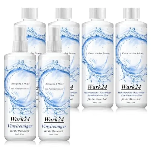 Wark24 Wasserbett Konditionierer 4 x 250 ml & Vinylreiniger 2 x 250 ml, gründliche Pflege & Reinigung, für langlebige Wasserbetten