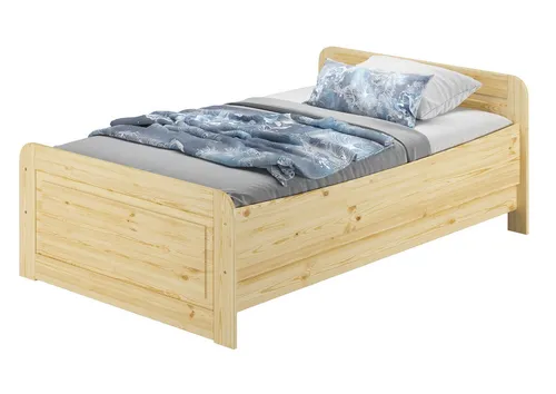 ERST-HOLZ Massivholzbett Seniorenbett Holzbett 120 x 200 cm Extra Hoch Einzelbett Kiefer, Kiefer farblos lackiert
