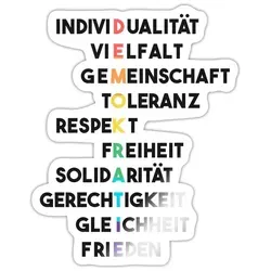 Spreadshirt Demokratie Werte Der Vielfalt Sticker Aufkleber, 10 x 10 cm, Weiß glänzend - Weiß