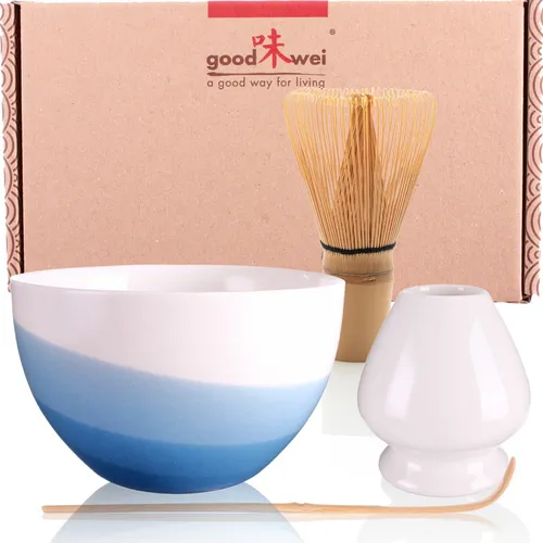Matcha Tee Set | Teeschale, Besenhalter, Bambusbesen 80, Matchalöffel | BlueWave