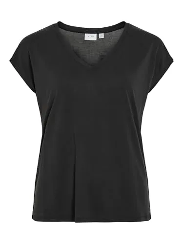 Vila Kurzarmshirt VIMODALA schwarz XL (42/44) - Stilvolles Kurzarmshirt aus elastischem Jersey, ideal für lässige Outfits. Perfekte Passform in Größe XL, mit elegantem V-Ausschnitt und geradem Abschluss.