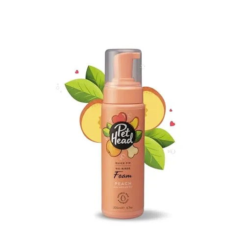 Pet Head Quick Fix Schaumshampoo ohne Ausspülen für Hunde | Pfirsichduft | Pflegt und beruhigt das Fell Ihres Hundes | Schnell und einfach zu bedienen | Sanfte Formel für Welpen | 200ml