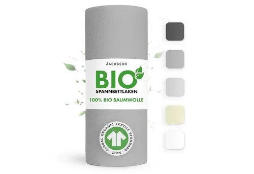 Jacobson Spannbettlaken BIO, Jersey Spannbetttuch, Bettlaken 160 g/m², 100% BIO-Baumwolle, Gummizug: rundum, GOTS zertifiziert