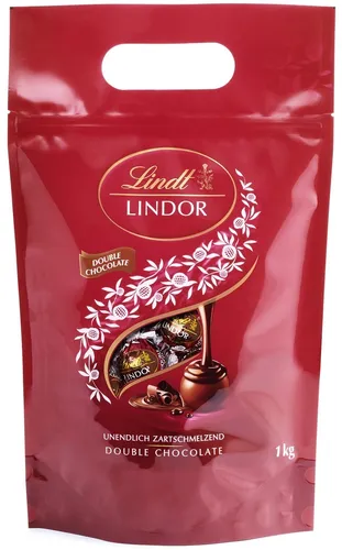 Lindt Lindor XXL Beutel Double Chocolate - 1kg Vollmilch Pralinen - Schokoladenbonbons & Pralinen, unwiderstehlich cremige Füllung in zarter Vollmilchschokolade, perfekt für Schokoladenliebhaber und große Feiern.