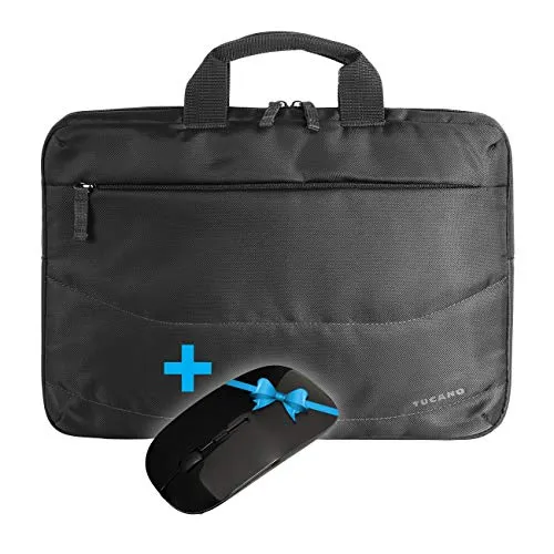 Tucano BU-Bidea-WM Bundle aus Idea Slim Notebook/Tablettasche und kabelloser Maus, 38,1 cm (15 Zoll) schwarz