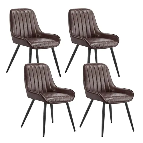 Lestarain Esszimmerstühle 4er Set, für Esszimmer Wohnzimmer Küche, Retro Küchenstühle gepolstert, Sitzfläche aus Kunstleder, mit Metallbeine, bis 150 kg belastbar, Dunkelbraun