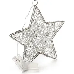 Lichter-Stern Ø37 cm mit 40 LED aus Draht mit Perlenkette verziert