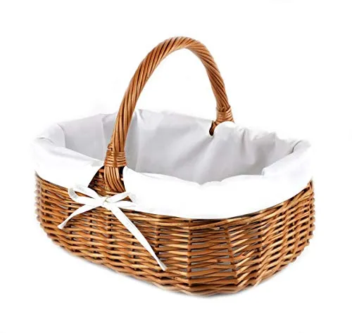 MyBer® Korb Weidenkorb Einkaufskorb Picknickkorb 33/23/13cm (27 mit Henkel) Stabiler Tragekorb aus Weide Vollweide geflochten braun mit Stoffeinlage K12-014-SW