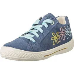Superfit Halbschuhe TENSY für Mädchen in Blau - Schnürer aus hochwertigem Veloursleder mit seitlicher Blütenapplikation, flexible Laufsohle und herausnehmbarem Fußbett für optimalen Komfort und Passform.
