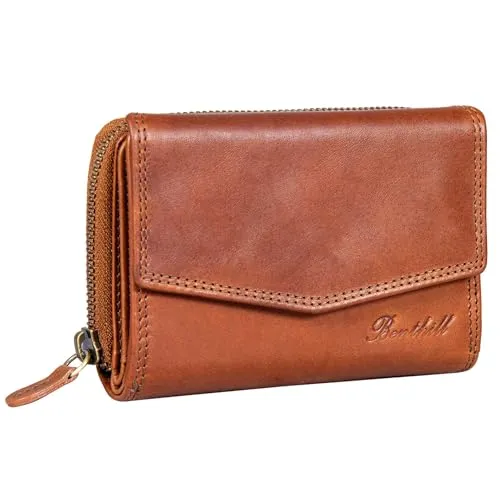 Benthill Geldbörse Damen - Echt Leder Portemonnaie mit RFID-Schutz - Geldbörse aus hochwertigem Echtleder mit RFID-Schutz, ideal für sicheres Aufbewahren von Karten und Bargeld. Perfekt für stilbewusste Damen.