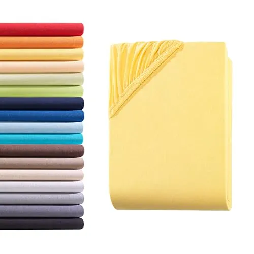 Hometex Premium Textiles Spannbettlaken Spannbetttuch 180-200 x 200 cm, Bettlaken Jersey aus 100% Baumwolle, Matratzen bis 23-25 cm, Oeko-TEX Made IN Green, Mais