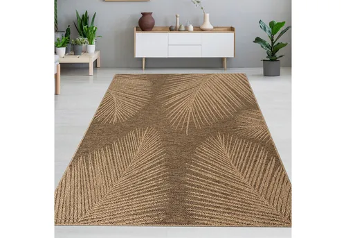 Carpetia Outdoorteppich Stilvoller In- und Outdoorteppich mit Blattmuster in Beige Braun, rechteckig