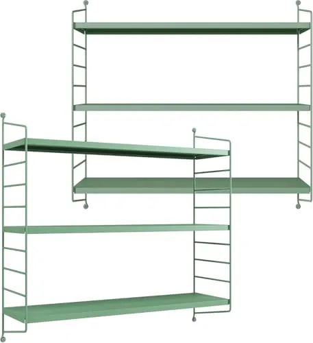 [en.casa] Modulares Wandregal Strängnäs 2er Set - Pastellgrün Metallregal mit 3 Regalböden - Regale: Praktisches Wandregal-Set mit robustem Stahlrahmen und 3 großzügigen Ablageflächen, ideal zur stilvollen Präsentation und Organisation in jedem Raum.