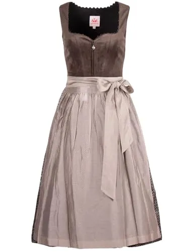 Spieth & Wensky Dirndl Gambe 70cm Länge braun | Mididirndl Samt | Damen (DE/NL/SE/PL, Numerisch, 42, Regular, Regular, braun)