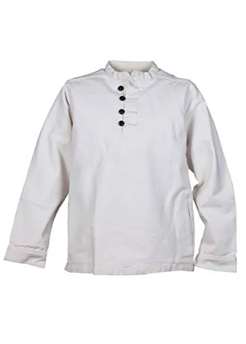 Battle-Merchant Mittelalter-Schlupf-Hemd Wille (Natur/L) - Herrenhemd im Mittelalter-Stil, ideal für LARP und Cosplay, aus robustem Material mit Pflegeleichtigkeit, Gesamtlänge bei Größe L: 83 cm.