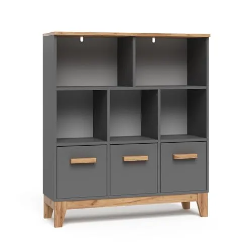 VitaliSpa Kinderregal Malia in Grau/Artisan - Praktisches Kinderregal für Ordnung im Kinderzimmer. Mit 98,4 x 113,4 cm ideal zur Aufbewahrung von Spielzeugen und Büchern. Pflegeleichte Materialien sorgen für einfache Handhabung.