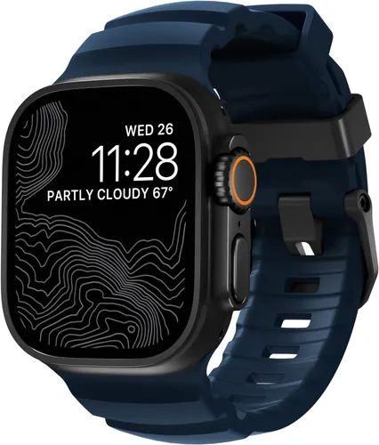 NOMAD Apple Watch Sportarmband Rocky Point Atlantic Blue – 45/49 mm - Smartwatch Ersatzarmbänder, ultrarobust und wasserdicht, ideal für Outdoor-Aktivitäten und täglichen Gebrauch mit leichter Titan-Hardware.