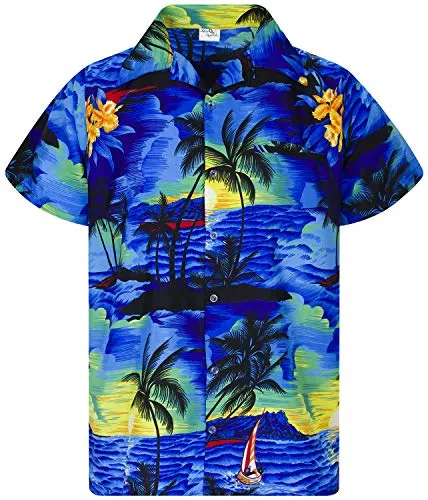 King Kameha Funky-Hawaii-Hemd für Herren, Kurzarm, Surf, Blau, 8XL - Herrenhemden mit einzigartigem Hawaii-Design, ideal für Strandpartys und entspannte Sommertage.
