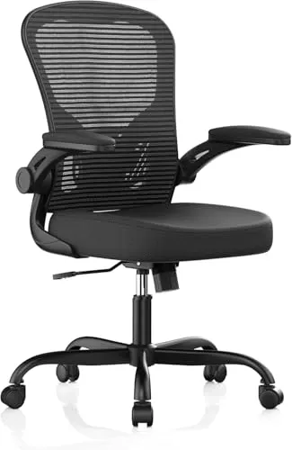 Synorla Bürostuhl Ergonomisch, Schreibtischstuhl mit Tragkraft 150 KG und 90° Hochklappbare Armlehnen, Ergonomischer Bürostuhl mit Höhenverstellbarer Sitzfläche und Verstellbarer Lordosenstütze
