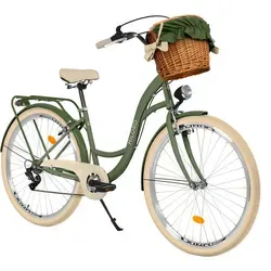 MILORD Damenfahrrad Citybike Komfort 28 Zoll mit Weidenkorb in grün von Milordbikes