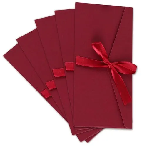 XNIVUIS 5 Stück Schöne Briefumschläge, Kraftpapier Umschläge mit Schleife, Retro Vintage Kraft Kuvert Briefkuvert Briefhülle für handgefertigte Einladungen, Hochzeits- oder Festival-Karten (Rot)