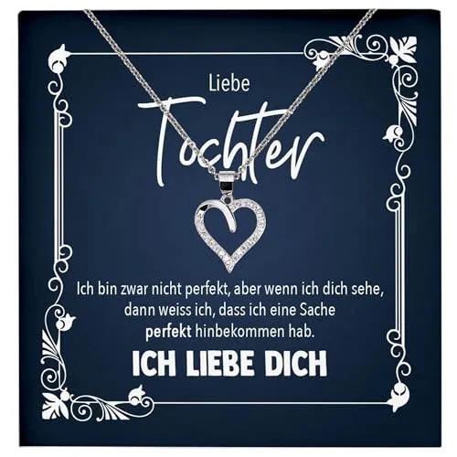 22Feels Tochter Geschenk Mädchen Frauen Schmuck Set Geburtstag Weihnachten Firmung Bachelor - Echt Silber 925 Herz Halskette mit Karte