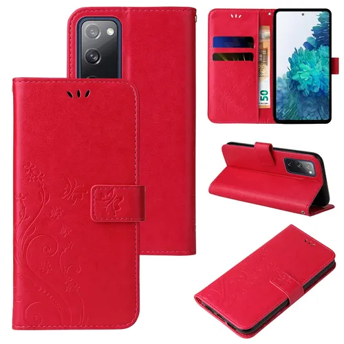 Handy Tasche für Samsung Galaxy S20 FE Handyhülle Blumen Buch Klapp Cover Rot