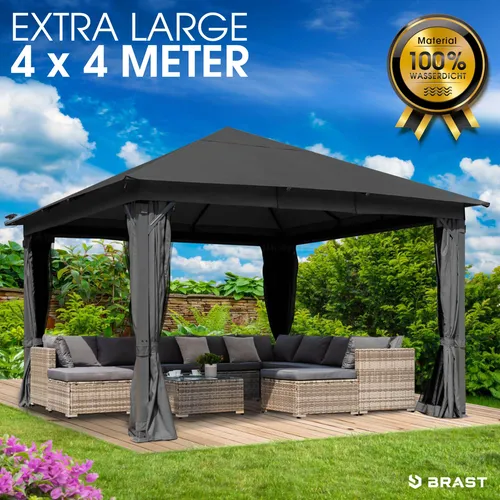 Alu Pavillon INFINITY 4x4m dunkelgrau - Zubehör für Pavillons, wetterfest mit UV-Schutz 50+, bietet Schutz vor Sonne und Regen. Ideal für den Garten mit großzügigem Platzangebot und stabiler Aluminiumkonstruktion.