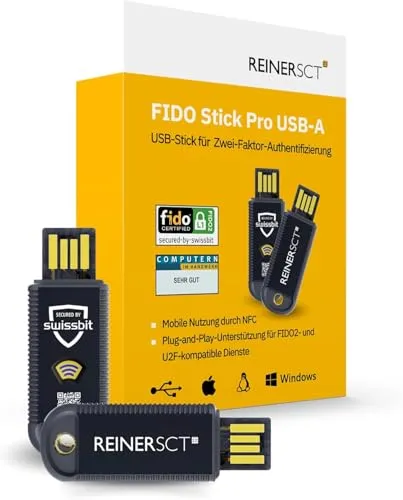REINER SCT Laptopschloss FIDO Stick Pro - USB-A Sicherheitsschlüssel - Sicherheitslösung für FIDO2- und U2F-kompatible Dienste. Kompakt und leicht, ideal für den täglichen Einsatz. Schützen Sie Ihre Daten effektiv.