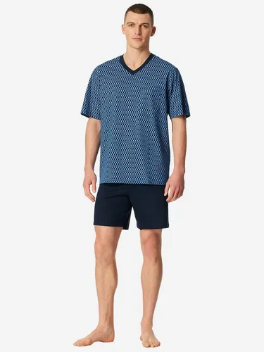 Schiesser Shorty Comfort Nachtwäsche 2 tlg. mit klassischem Karo-Muster - Bequeme Nachtwäsche aus 100% Baumwolle mit V-Ausschnitt und praktischer Brusttasche. Ideal für entspannte Nächte in stilvollem Design.