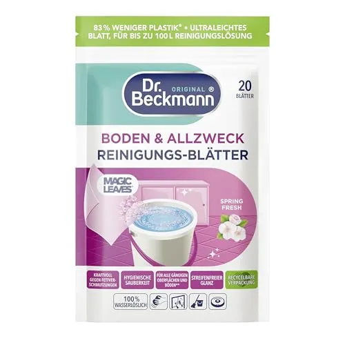 Dr. Beckmann Allzweck Reinigungs-Blätter | Spring Fresh | 20 Stk. | Wasserlösliche Blätter | Vordosiert & platzsparend | Für die tägliche Oberflächenreinigung