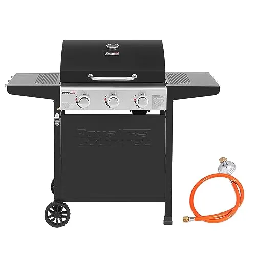 Royal Gourmet Gasgrill Grillwagen 3 Brenner - 9 kW leistungsstarker Propangasgrill, ideal für Gartenpartys und Camping mit umfangreicher Ausstattung und einfacher Reinigung