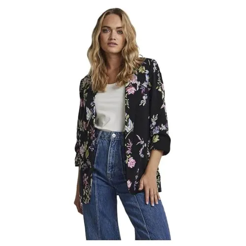 pieces Kurzblazer PCBoss - Eleganter 1-tlg. Blazer in Grün/Schwarz XL - Business-Mode mit recycelten Materialien, 3/4-Ärmel und lässigem, floralem Design für einen stilvollen Auftritt im Büro.