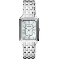 Fossil Quarzuhr ES5306 - Elegante Armbanduhr mit eckigem Edelstahlgehäuse, wasserdicht bis 5 bar und stilvollem silbernen Zifferblatt – ideal für jeden Anlass.