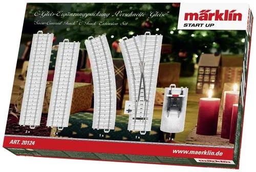 Märklin H0 C-Gleis 20124 - Gerades und gebogenes Gleis mit Bettung, inklusive Weiche und Prellbock für realistischen Modellbau