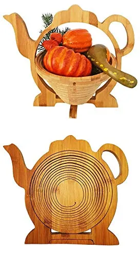 CleanPrince Schale 30 x 30 cm Teekanne Kaffeekanne Faltkorb Holzkorb Korb Obstkorb Obstschale Holz Obstteller, auch als Untersetzer verwendbar, Osterkorb Osternest