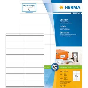 HERMA 4427 Adressetiketten - 100 Blatt, 1600 Stück, selbstklebend und bedruckbar, TÜV-zertifiziert für staufreies Druckergebnis