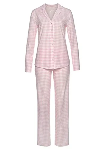 Lascana Damen Vivance Dreams Pyjama - Schlafanzüge für Damen aus weicher Baumwolle im zeitlosen Streifen-Design mit elegantem Reverskragen und bequemer Zierschleife am Bund.