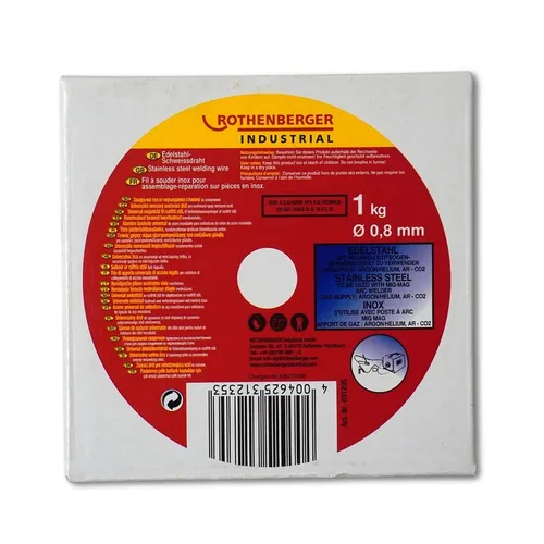 ROTHENBERGER Edelstahl-Schweißdraht 0,8 mm - 1 kg - Schweißzubehör für MIG- und MAG-Schweißen, ideal für präzise und saubere Schweißnähte mit Argon- oder Helium-Gaszufuhr.