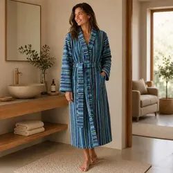 Cawö Damenbademantel Streifen 6217 Kimono Velours