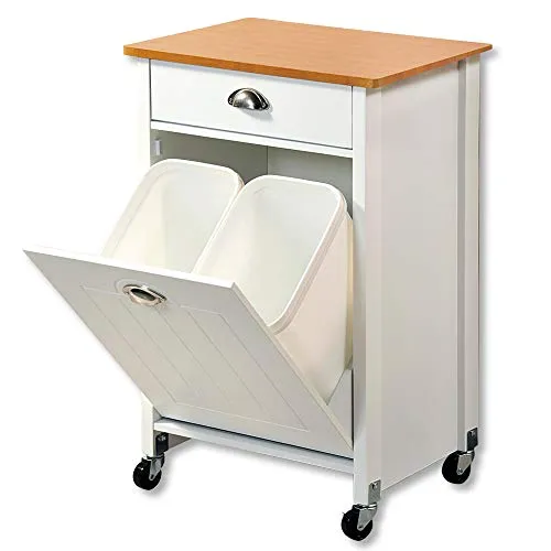 Kesper Küchenwagen mit Mülltrennsystem - Servierwagen mit 2 integrierten Mülleimern (15L) für effiziente Mülltrennung, zusätzlichem Stauraum und einem stilvollen Bambusdekor.