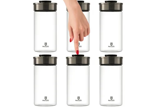 BURI Vorratsglas Vakuum Vorratsdosen 6er Set 1950ml - Elegante Vorratsgläser mit Easy Click Mechanismus - luftdicht, mottensicher und ideal für große Mengen. Hitzebeständig und spülmaschinenfest für hygienische Aufbewahrung.