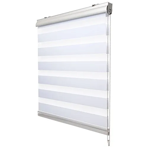 Sol Royal Kassetten Doppelrollo SolDecor DK9 120x160 cm - Seitenzug- & Springrollos, hochwertiges Duo Rollo mit Klemmträger für einfache Montage ohne Bohren und stilvollen breiten Streifen in Weiß.