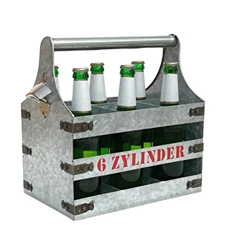 DanDiBo Bierträger Metall mit Öffner - 6 Zylinder V6 Flaschenträger - Robuster Flaschenträger aus Metall mit integriertem Flaschenöffner, ideal für Gartenpartys und Ausflüge. Platz für bis zu 6 Flaschen - das perfekte Männergeschenk!