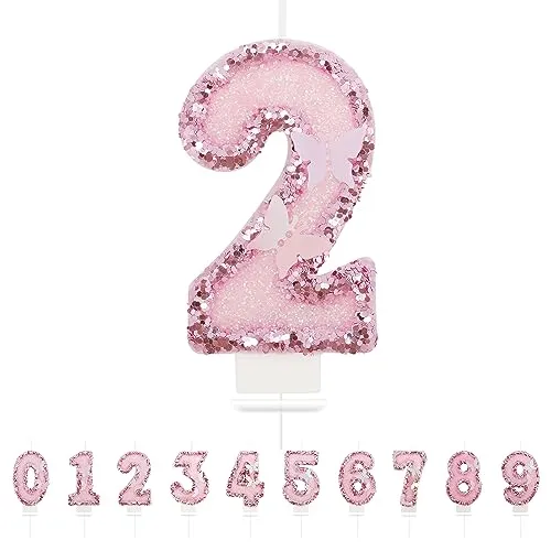 Geburtstagskerzen Zahlen 2,3D Schmetterling Geburtstagskerzen,Rosa Kerzen Geburtstag Zahl 2, Kuchen Topper Dekoration Kuchendeko Geburtstag, Geburtstagskerzen für Geburtstagsdeko