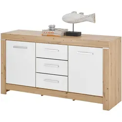 Mid.you Sideboard in Weiß und Eiche Artisan - Stylisches Sideboard mit 2 Fächern und 3 Schubladen, ideal für dein Wohnzimmer. Bei Bedarf sind passende Beimöbel erhältlich, platzsparend und modern.